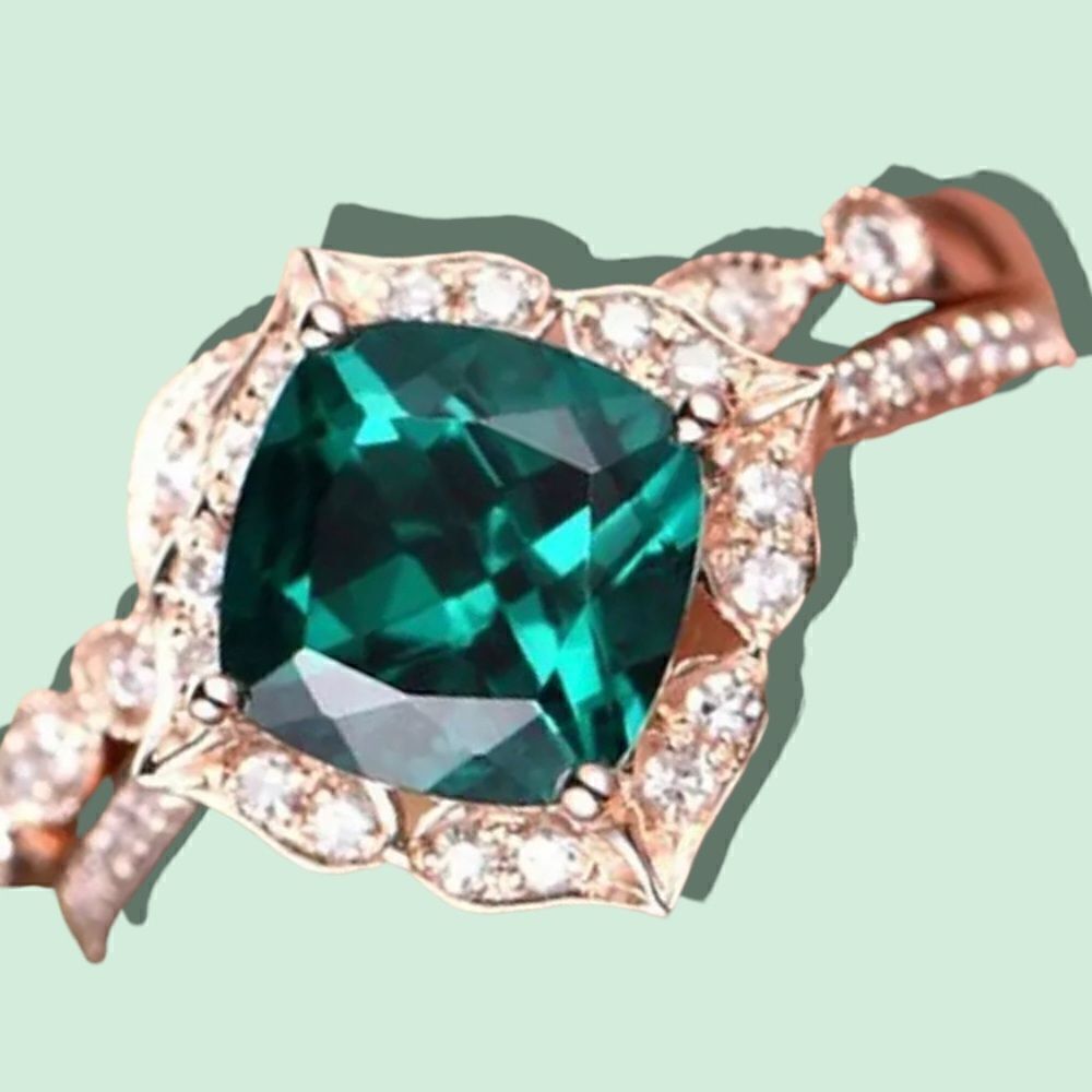 STUNNING 2.55CTTW ROSE GOLD DIPPED EMERALD WEDDING SET SIZES 6,7,8
